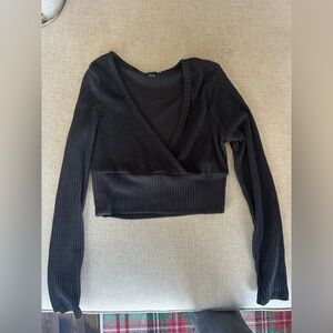 Wild Fable Black Ribbed Long Sleeve Crop Top